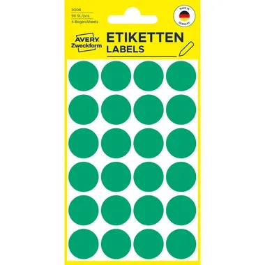 AVERY ZWECKFORM Markierungspunkte gr&uuml;n 3006 96 St&uuml;ck 18mm
