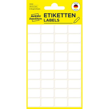 AVERY ZWECKFORM Haushaltetiketten 18&times;12mm 3042Z weiss 216 St&uuml;ck