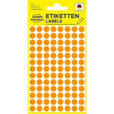 AVERY ZWECKFORM Markierungspunkte 8mm 3178Z orange 416 St&uuml;ck