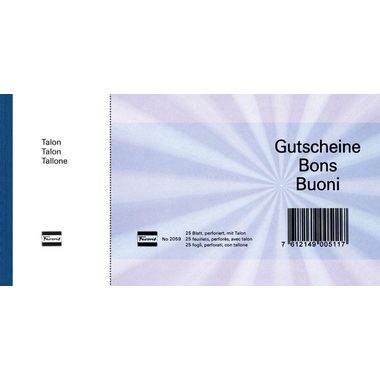 FAVORIT Geschenk-Gutscheine D/F/I 2059blau blau,20.5x10.5cm,Block &agrave; 25Bl.