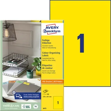 AVERY ZWECKFORM Etiketten A4 3473 gelb 100 St&uuml;ck