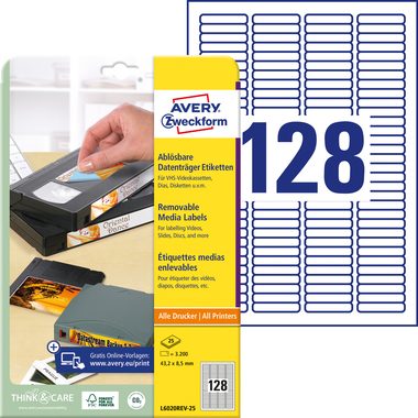 AVERY ZWECKFORM Etiketten 43,2x8,5mm L6020REV2 Dia 3200 St&uuml;ck
