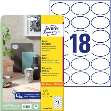 AVERY ZWECKFORM Etiketten 63,5x42,3mm L6024REV2 weiss 450 St&uuml;ck