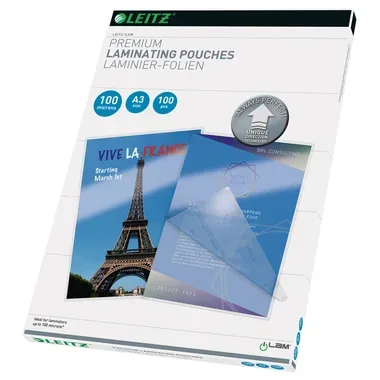 Leitz -  Laminiertasche A3 16919 glanz, 100my 100 Stk, 100 Stück, Transparent