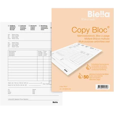 BIELLA Durchschreibeblock Copy A6 516625 weiss 4-sprachig, Mehrzweck