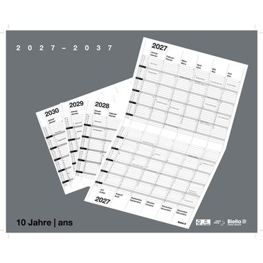 BIELLA 10-Jahreskalender Wire-O 2027 878310000027U 1J/2S grau DE/FR 30x24cm