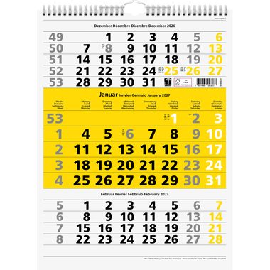 SIMPLEX 3-Monats-Wandkalender 2027 970008.27 3M/1S gelb 31x40cm