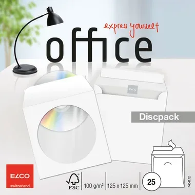 ELCO CD Discpack FSC 125x125mm 74641.12 weiss, 100g, Kleber 25 St&uuml;ck