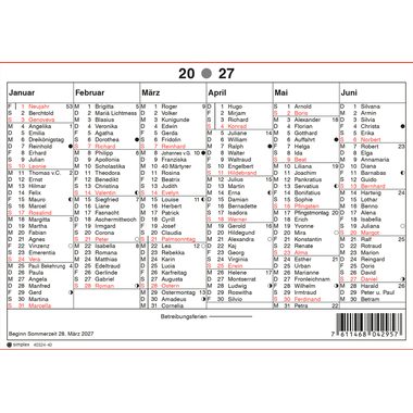 SIMPLEX Wandkalender m.Namenstag 2027 4032440.27 6M/1S rot/weiss DE A5 quer