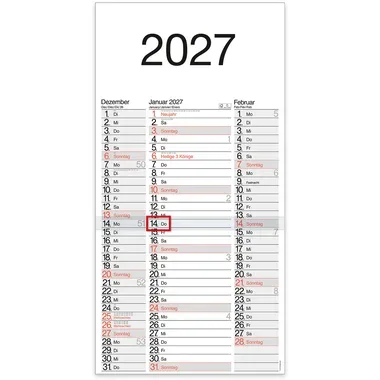 B&Uuml;HNER 3-Monatskalender 2026 M3TE-R-BLOCK ML 30x59cm