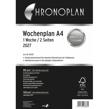 CHRONOPLAN Ersatz Wochenplan 2027 50707Z.27 1W/2S in Spalten A4