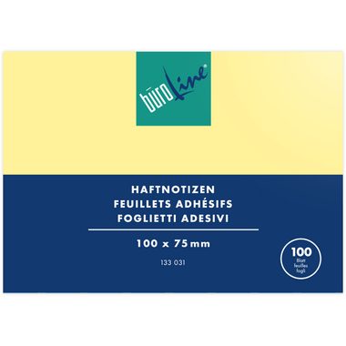 B&Uuml;ROLINE Haftnotizen 100x75mm 133031 gelb 100 Blatt