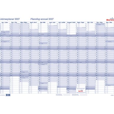 BEREC Jahresplaner quer 2027 B 5670 TF/27 1J/1S blau plastifiz. 60x90cm