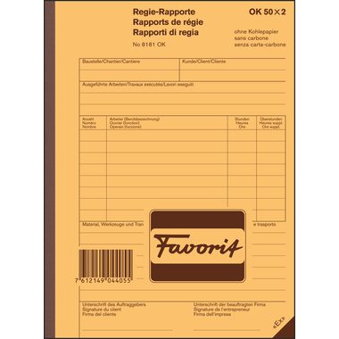 FAVORIT Regierapport D/F/I A5 8181 OK weiss 50x2 Blatt