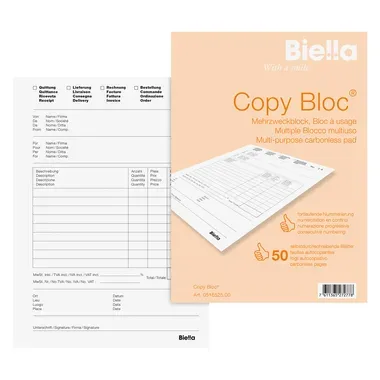 BIELLA Mehrzweck.COPY-BLOC D/F/I/E A5 516525.00 selbstdurchschreib. 50x2 Blatt