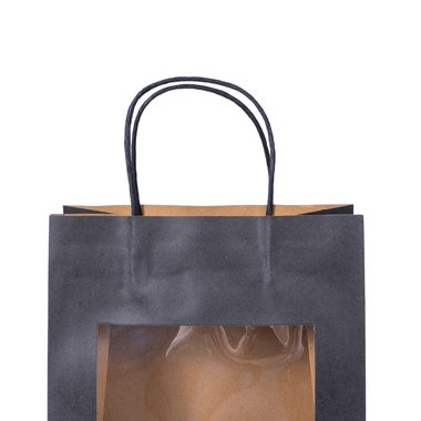 Geschenktragetasche mit Sichtfenster & Kordel in schwarz 115x65x147mm