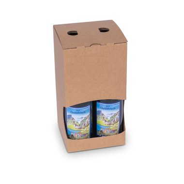Bierverpackung mit Sichtfenster & Grifflöcher für 4x 0.33l Flaschen mit Flaschenhöhe 230mm & Ø61mm
