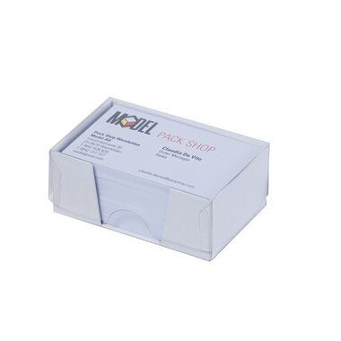 Visitenkarten-Box in weiss mit Aussparung & transparentem Deckel 87x56x35mm