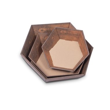 Sechseckiger Geschenkkorb mit dunkler Holzoptik 155x162x74mm