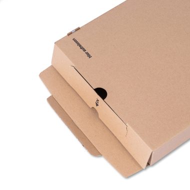 Flachverpackung mit Einstecklasche & Aufreissfaden  in braun 343x245x46mm