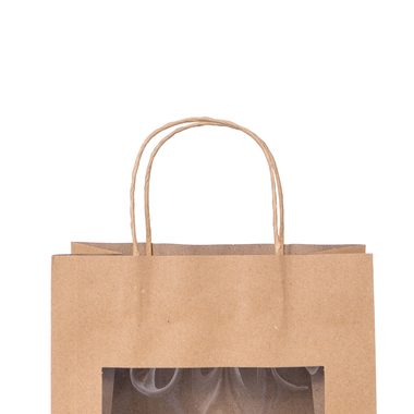 Geschenktragetasche mit Sichtfenster in braun 240x140x195mm