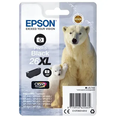 EPSON Tintenpatrone 26XL ph.schwarz T263140 XP 700/800 400 Seiten