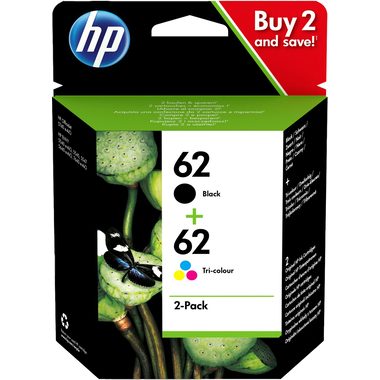 HP 62 Original Tintenpatrone N9J71AE Schwarz, Cyan, Magenta, Gelb Multipack 2 Stück