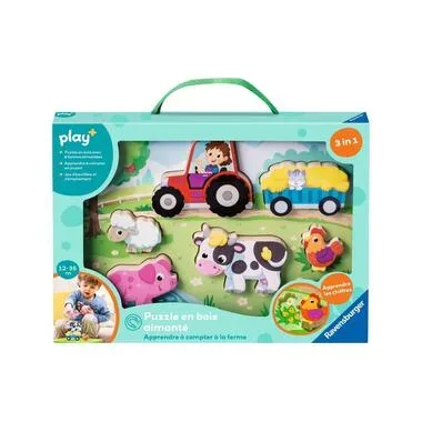 play+ Puzzle en bois aimanté: ferme FR