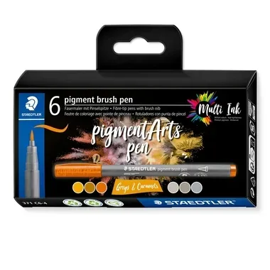 STAEDTLER Fasermaler mit Pinselspitze 371 C6-4 pigment pen 376 6er Set