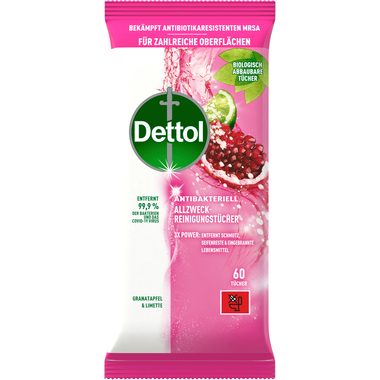 DETTOL Allzweck-Reinigungst&uuml;cher 3251413 Granatapfel & Limette 66 St&uuml;ck