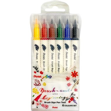 PENTEL Brush Sign Pen Set SESW30C-6 Twin, 6 Farben