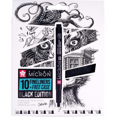 SAKURA Pigma Micron Set 0.03-1.2mm POXSDKB10 mit Stifteetui 10 St&uuml;ck