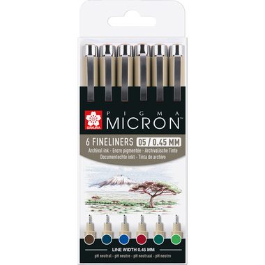 SAKURA Pigma Micron 05 Set 0.45mm POXSDK056B Erdfarbt&ouml;ne 6 St&uuml;ck