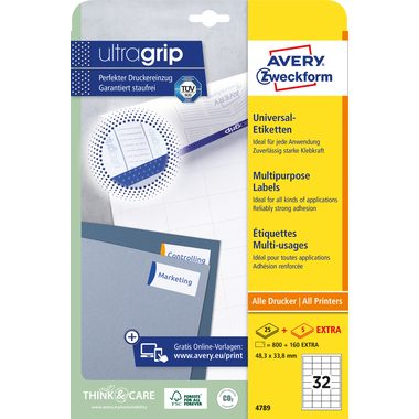 AVERY ZWECKFORM Universal-Etiketten 483x338mm 4789Z weiss 30 Blatt