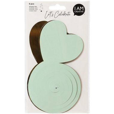 I AM CREATIVE Girlande, Herz,mint,gold,70cm 6010.965 6 St&uuml;ck