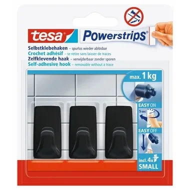 TESA Powerstrips Haken S 582780000020 schwarz 3 St&uuml;ck