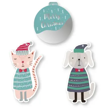 I AM CREATIVE Geschenkanhänger X-mas 4088.8 Katze, Hund & Kugel 9 Stück