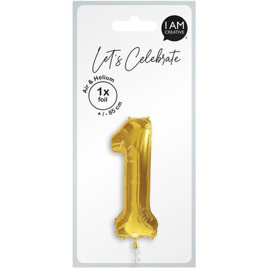 I AM CREATIVE Folienballon Zahl 1 85cm 1000-1044 gold