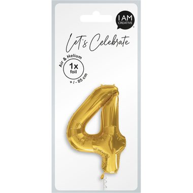I AM CREATIVE Folienballon Zahl 4 85cm 1000-1049 gold
