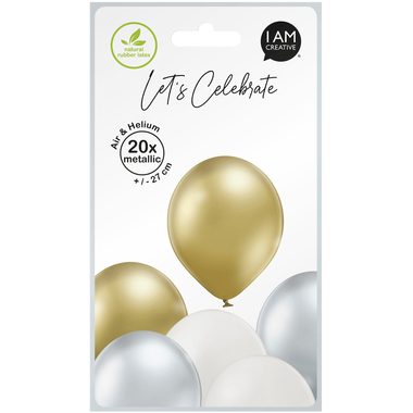 I AM CREATIVE Ballons Metallic Mix 27cm 1000-1058 creme, gold, silber 20 St&uuml;ck