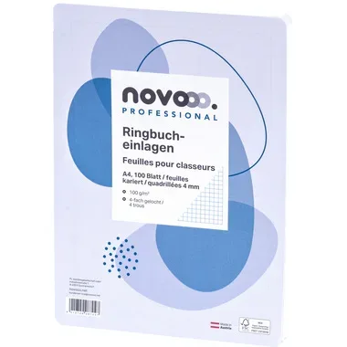 NOVOOO Ringbucheinlagen A4 729794 4mm kariert,100g, Rand 100 Bl.