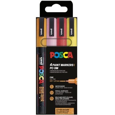 UNI-BALL Marker Posca 0.9-1.3mm PC-3ML 4P SE Warm Sparkling 4 Farben