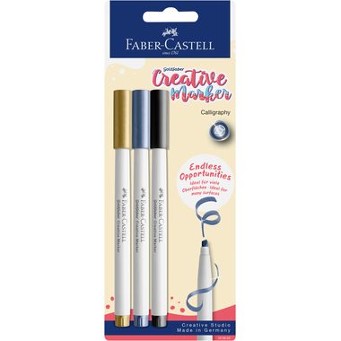 FABER-CASTELL Creative Marker Keilspitze 160905 Metallic Farben 3 Stück
