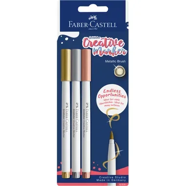 FABER-CASTELL Creative Marker Pinselspitze 161005 Metallic Farben 3 St&uuml;ck