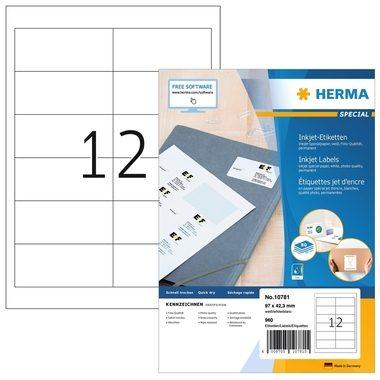 HERMA Etiketten Inkjet 97x42.3mm 10781 weiss 960 Stk./80 Blatt