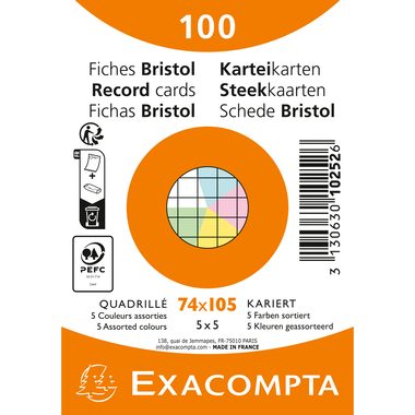 BIELLA Karteikarten kariert A7 10252E farbig assortiert 100 St&uuml;ck