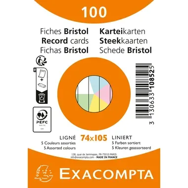 BIELLA Karteikarten liniert A7 10852E farbig assortiert 100 St&uuml;ck