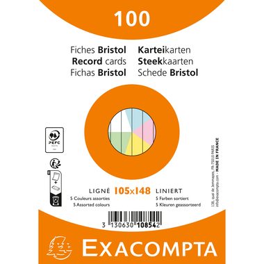 BIELLA Karteikarten liniert A6 10854E farbig assortiert 100 St&uuml;ck