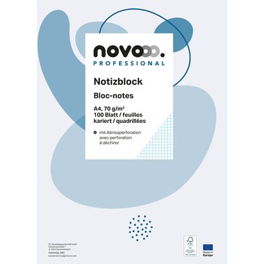 NOVOOO Notizblock weiss A4 694722 kariert 4mm, 70g 5x100 Blatt