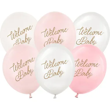 PARTYDECO Ballons 30cm SB14P3420816 Welcome Baby, rosa 6 Stück